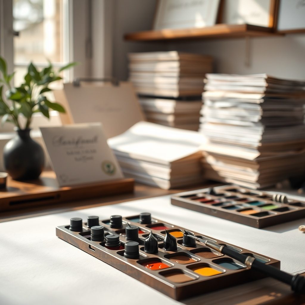 Ink and paper samples for calligraphy