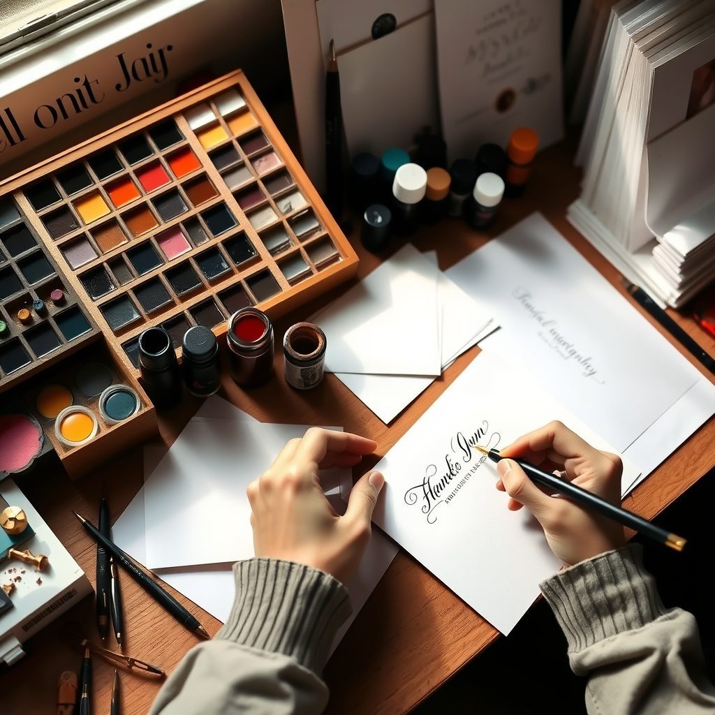 Calligraphy tools and samples